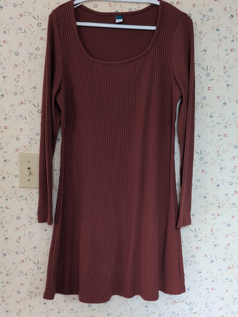 Old Navy Dress Aline Ribbed Scoop Neck Long Sleeve Rust Copper Moon PolyViscose